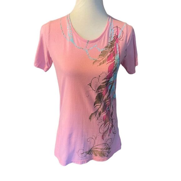Wrangler Blues Scoop Neck 100% Cotton Short Sleeve Pink Top Size Medium - Picture 6 of 9